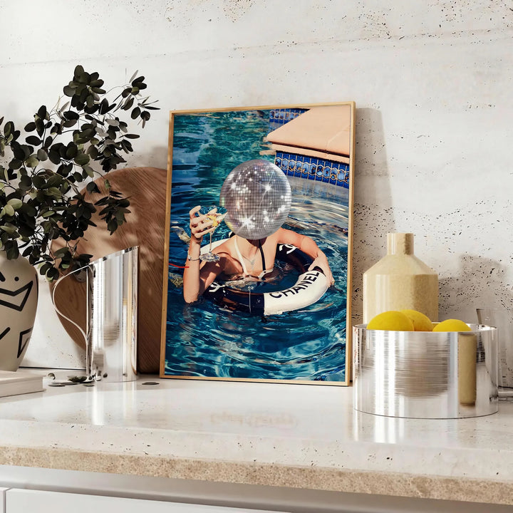 Disco Swimming Pool Popular Poster Travel Poster High Quality Frame Premium Print Home Decor Color