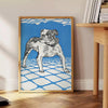 space dog poster serene blue gray hues wall art masterpiece thoughtful gift artwork touch canine charm room sizes A4 cm A0