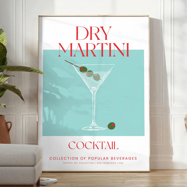 Dry Martini Cocktail Print Travel Poster High Quality Frame Premium Print Home Decor Color