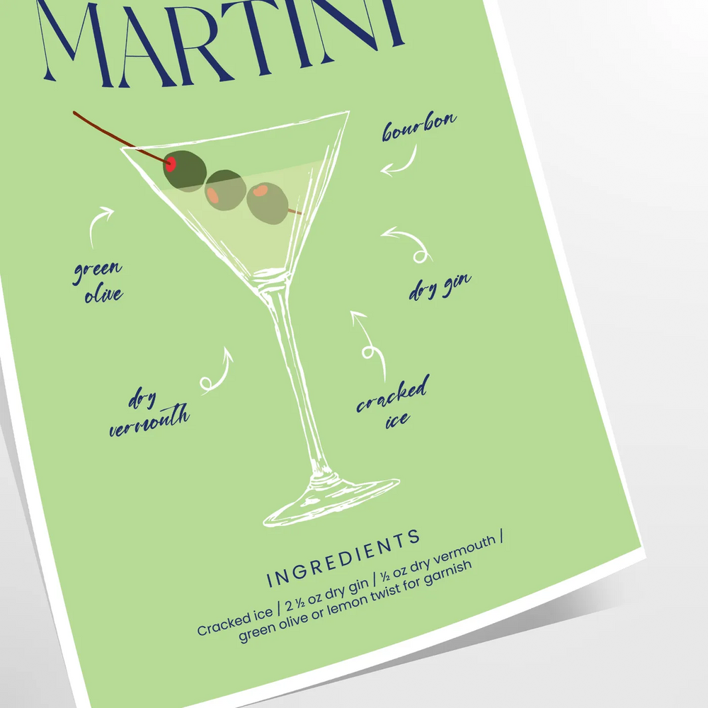 Dry Martini Cocktail Wall Print Travel Poster High Quality Frame Premium Print Home Decor Color