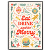 kitchen decor Eat Drink Be Merry poster gray green hues wall art charm joy space perfect gift culinary enthusiasts sizes A4 cm A0