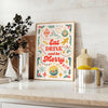 kitchen decor Eat Drink Be Merry poster gray green hues wall art charm joy space perfect gift culinary enthusiasts sizes A4 cm A0