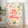 kitchen decor Eat Drink Be Merry poster gray green hues wall art charm joy space perfect gift culinary enthusiasts sizes A4 cm A0