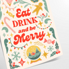 kitchen decor Eat Drink Be Merry poster gray green hues wall art charm joy space perfect gift culinary enthusiasts sizes A4 cm A0