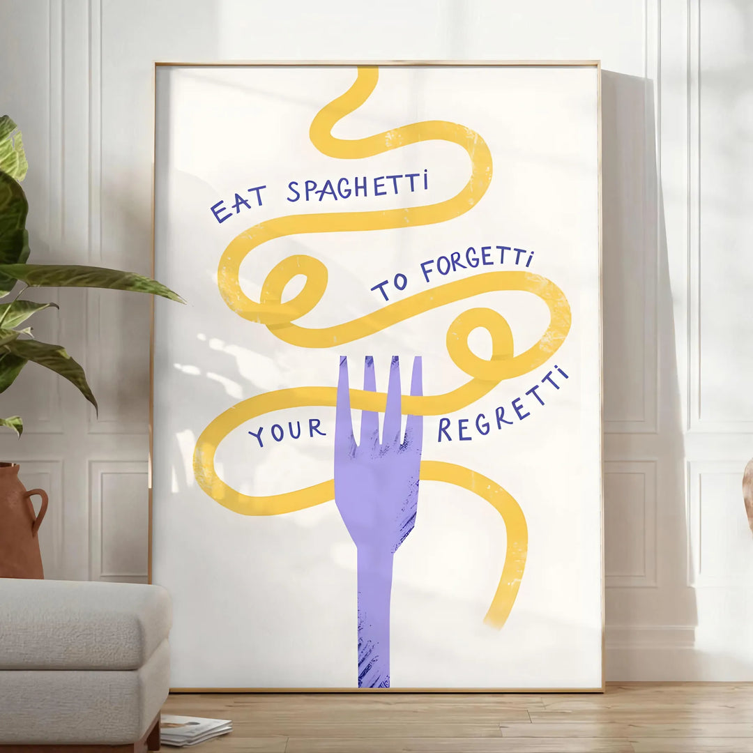 Eat Spaghetti Kitchen Print Travel Poster High Quality Frame Premium Print Home Decor Color