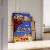 Égypte affiche captivante vol TWA teintes gris vert une touche élégance intérieur cadeau unique disponibles A4 cm A0