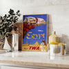 Égypte affiche captivante vol TWA teintes gris vert une touche élégance intérieur cadeau unique disponibles A4 cm A0