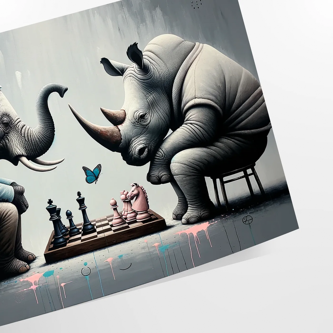 Elephant Rhinoceros Chess Print Travel Poster High Quality Frame Premium Print Home Decor Color