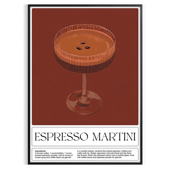 Espresso Martini Cocktail Print Travel Poster High Quality Frame Premium Print Home Decor Color