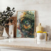 intriguing experimental art poster dynamic shades green orange unique wall thoughtful gift print space vibrant energy frame standalone masterpiece