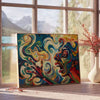 space vibrant expressionism art poster dynamic greens yellows wall unique gift eye artwork room ambiance