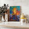 space vibrant expressionism art poster dynamic green orange hues wall unique artwork gift splash creativity room frame style