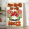 Find Magic Mess poster groovy blend vibrant yellows oranges inspiring wall art perfect touch creativity space unique gift artwork style