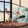 elegance vintage Japanese fish poster serene green blue hues wall art aficionados unique gift artwork tradition tranquility space dimensions A4 cm A0