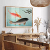 elegance vintage Japanese fish poster serene green blue hues wall art aficionados unique gift artwork tradition tranquility space dimensions A4 cm A0