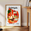 stunning Florida vintage travel poster state charm shades black brown wall art unique gift captivating artwork space sizes A4 cm A0