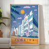 nostalgic charm Sunshine State Florida Vintage Travel Poster warm hues orange brown striking wall art perfect decor gift unique artwork space standalone print