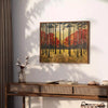 space stunning forest field poster vibrant green warm orange hues wall art thoughtful gift artwork nature serenity indoors sizes A4 A0 room occasion