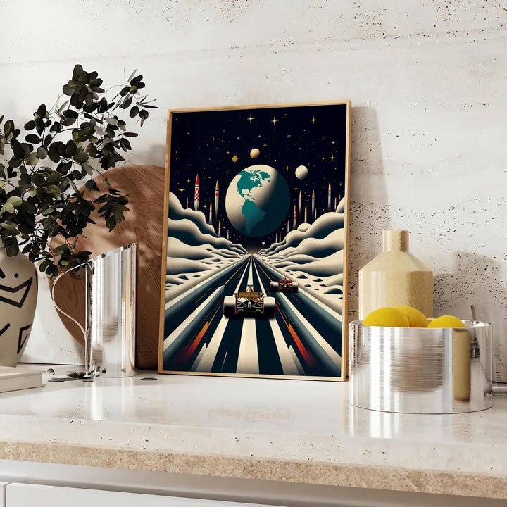 Formula One Moon Poster Travel Poster High Quality Frame Premium Print Home Decor Color