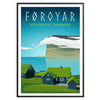 affiche quotidienne vibrante Îles Féroé Danemark nuances apaisantes vert bleu essence voyage nordique cadeau idéal voyageurs âme cadre