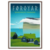affiche quotidienne vibrante Îles Féroé Danemark nuances apaisantes vert bleu essence voyage nordique cadeau idéal voyageurs âme cadre