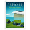 affiche quotidienne vibrante Îles Féroé Danemark nuances apaisantes vert bleu essence voyage nordique cadeau idéal voyageurs âme cadre
