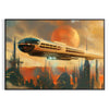 Affiche unique futurisme peinture voyage nuances gris vert décoration cadeau original une vision artistique moderne captivante disponible