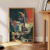 space modern elegance Futurism Building Painting poster green gray hues wall art contemporary touch setting unique gift home decor piece unframed option style