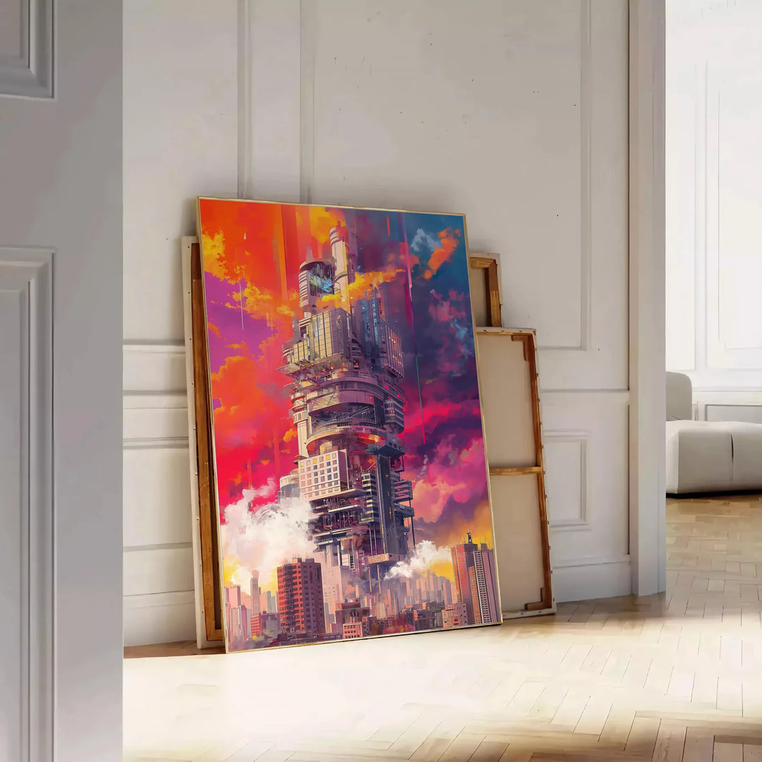 Futurism Building Poster Painting Print Travel Poster High Quality Frame Premium Print Home Decor Color