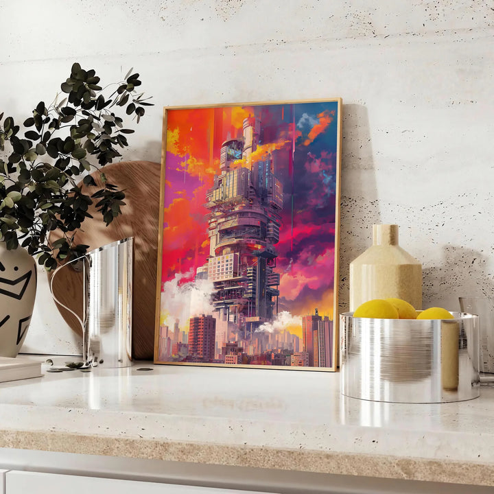 Futurism Building Poster Painting Print Travel Poster High Quality Frame Premium Print Home Decor Color