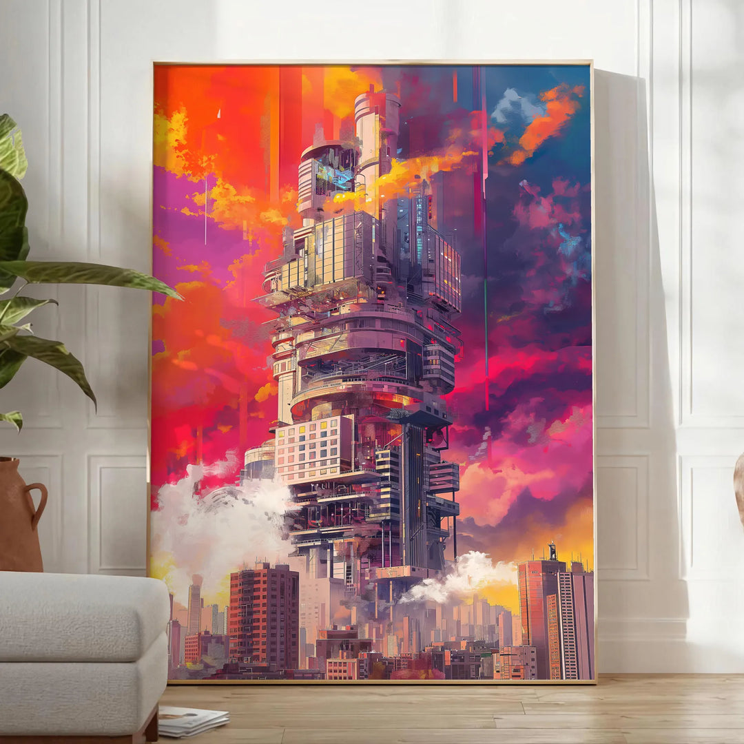 Futurism Building Poster Painting Print Travel Poster High Quality Frame Premium Print Home Decor Color