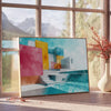 space futuristic vision watercolor poster vibrant oranges blues wall art unique gift artwork modern elegance room unframed styles
