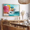 space futuristic vision watercolor poster vibrant oranges blues wall art unique gift artwork modern elegance room unframed styles