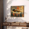 Affiche unique futurisme peinture voyage nuances gris vert décoration cadeau original une vision artistique moderne captivante disponible