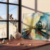 Affiche captivante thème futurisme voyage nuances aquarelle marron vert cadeau idéal une touche artistique espace tailles A4 cm A0