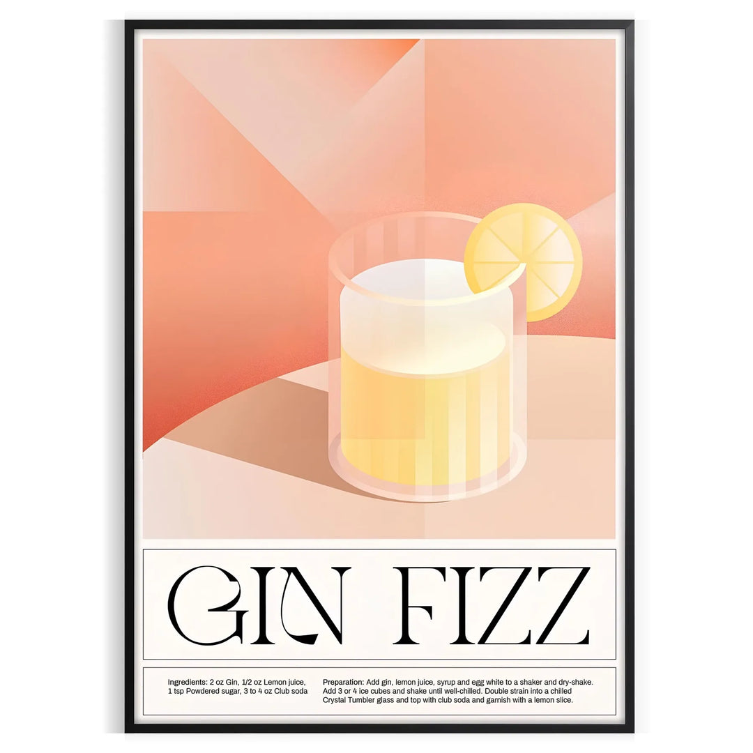 Gin Fizz Cocktail Art 1 Travel Poster High Quality Frame Premium Print Home Decor Color