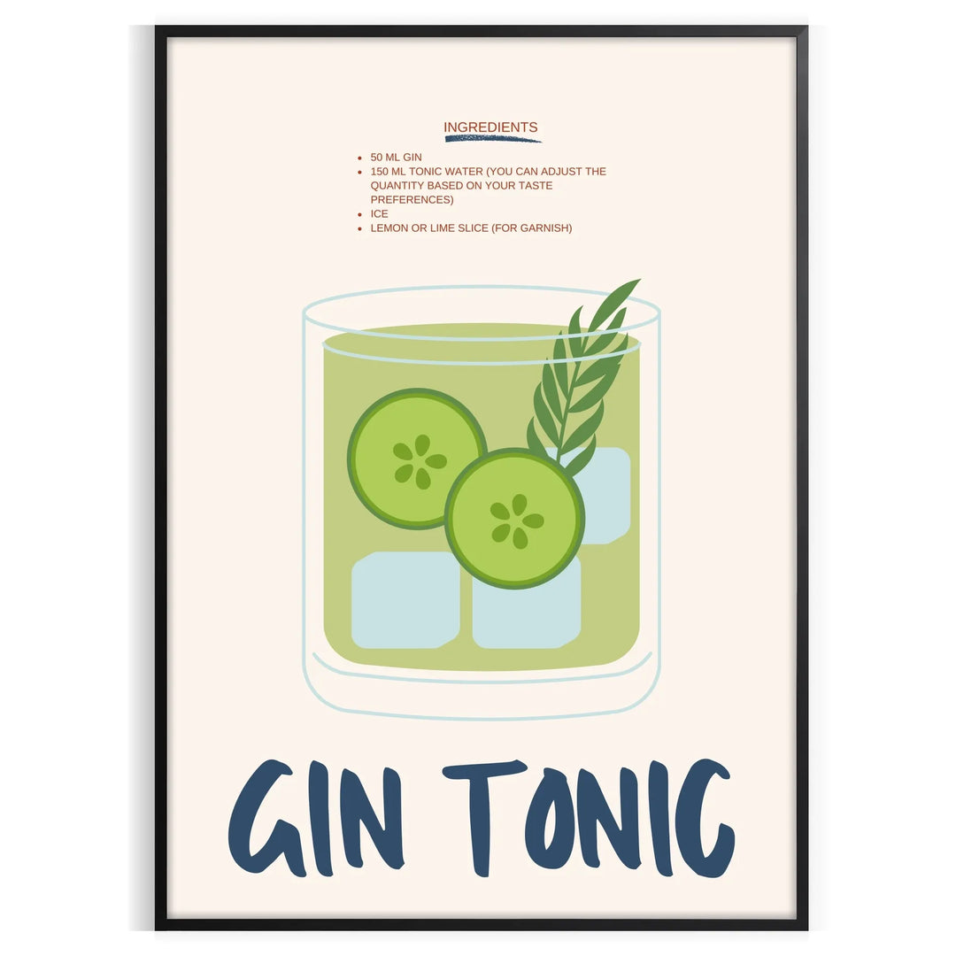 Gin Tonic Kitchen Art Travel Poster High Quality Frame Premium Print Home Decor Color