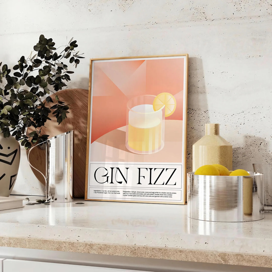 Gin Fizz Cocktail Art 1 Travel Poster High Quality Frame Premium Print Home Decor Color