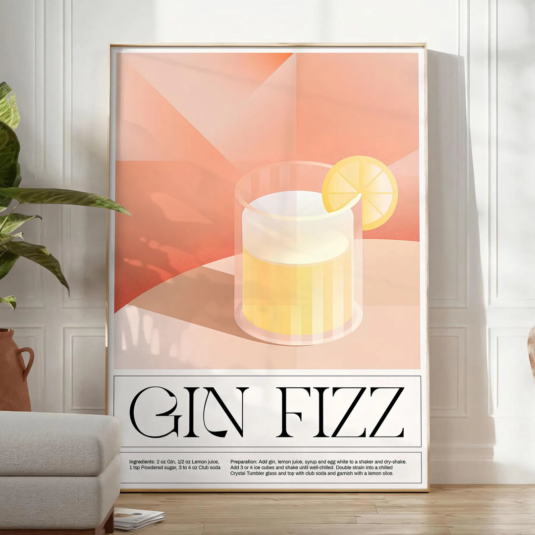 Gin Fizz Cocktail Art 1 Travel Poster High Quality Frame Premium Print Home Decor Color