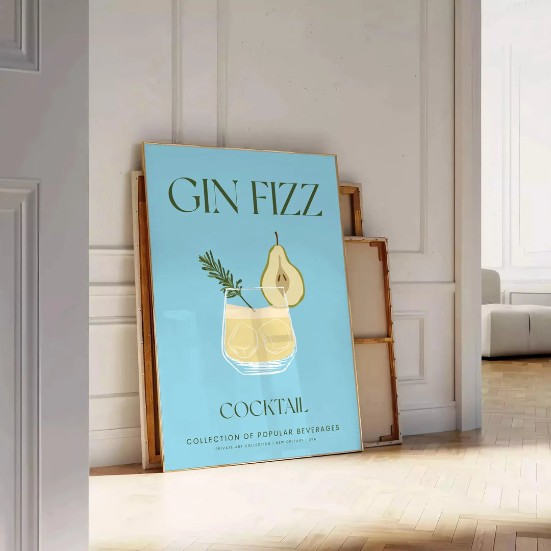 Gin Fizz Cocktail Art Travel Poster High Quality Frame Premium Print Home Decor Color