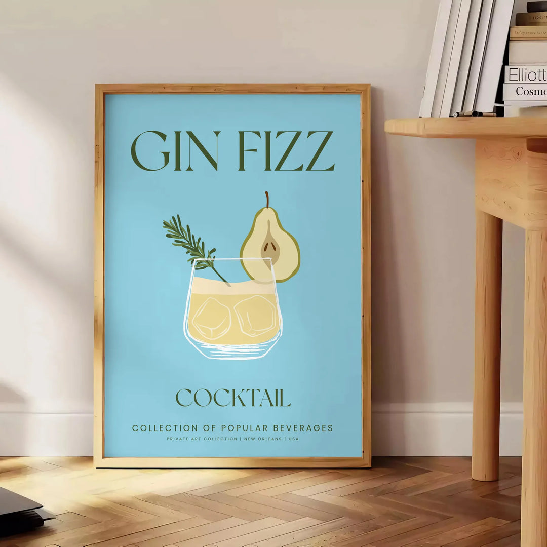 Gin Fizz Cocktail Art Travel Poster High Quality Frame Premium Print Home Decor Color