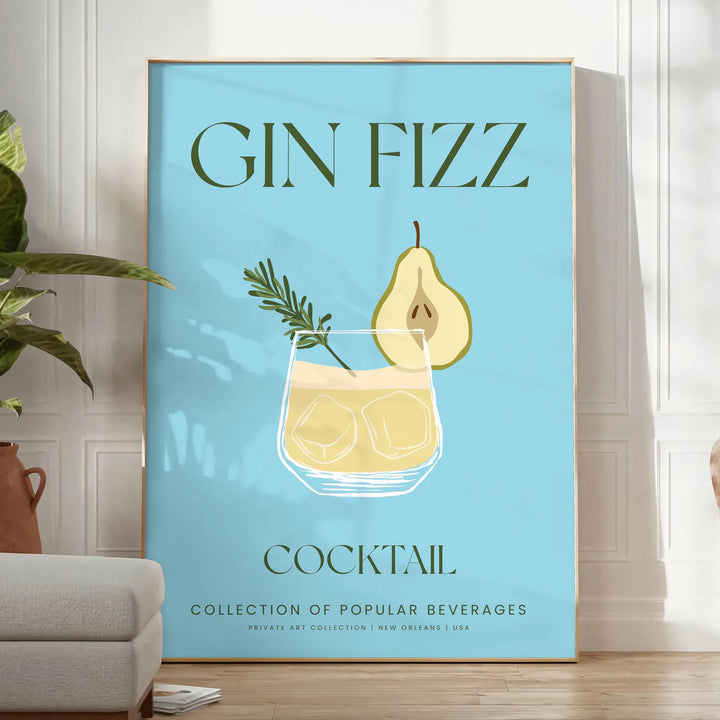 Gin Fizz Cocktail Art Travel Poster High Quality Frame Premium Print Home Decor Color