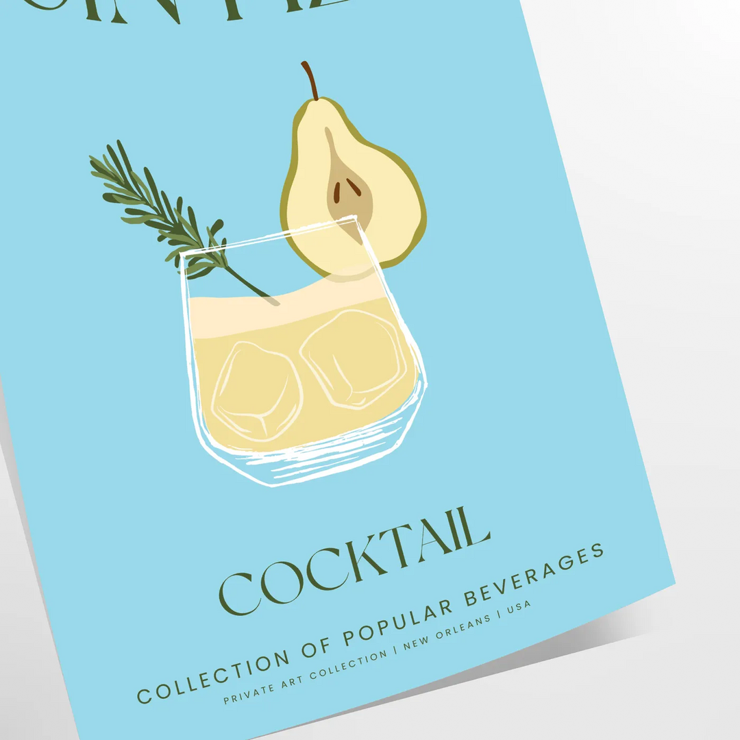 Gin Fizz Cocktail Art Travel Poster High Quality Frame Premium Print Home Decor Color