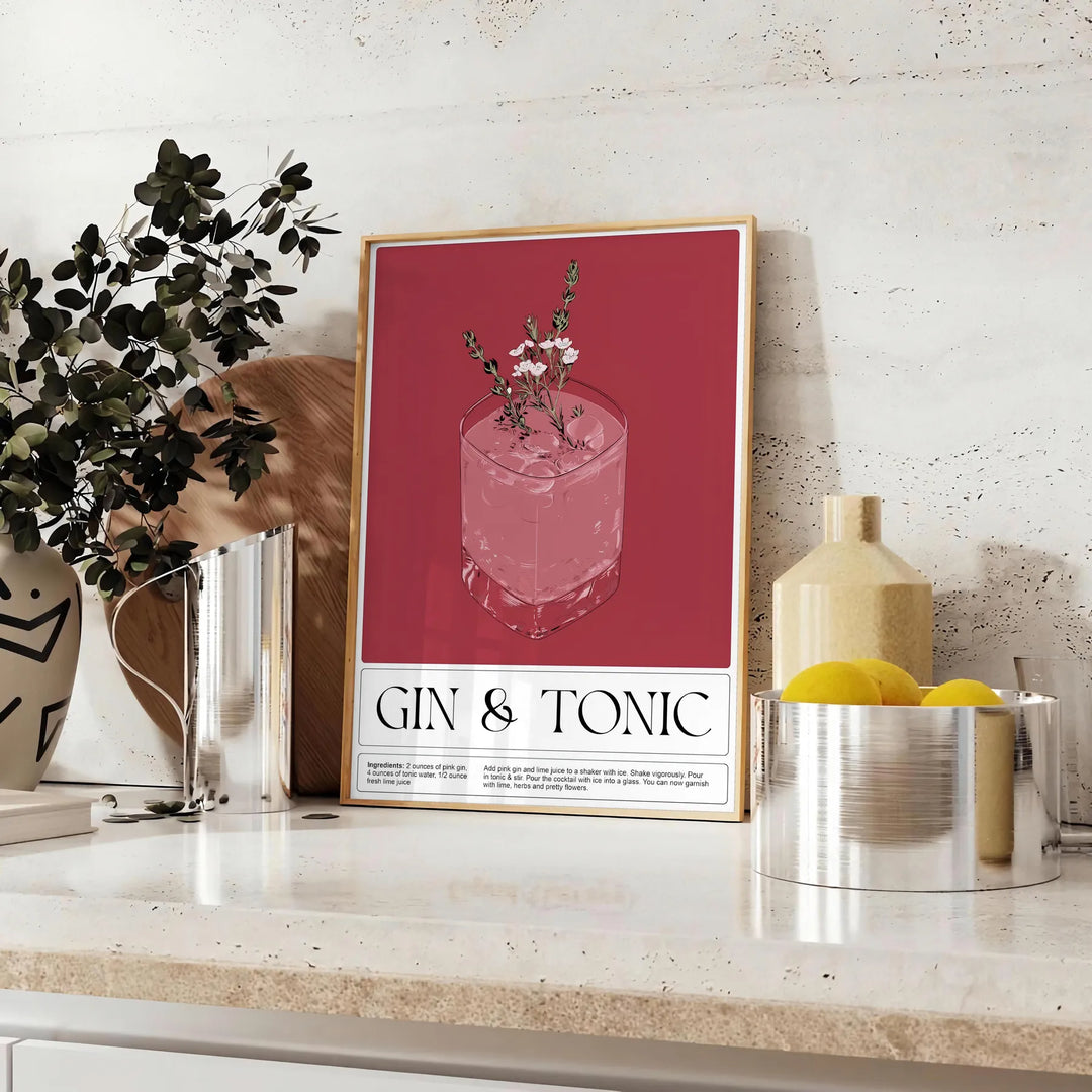 Gin Tonic Cocktail Print Travel Poster High Quality Frame Premium Print Home Decor Color