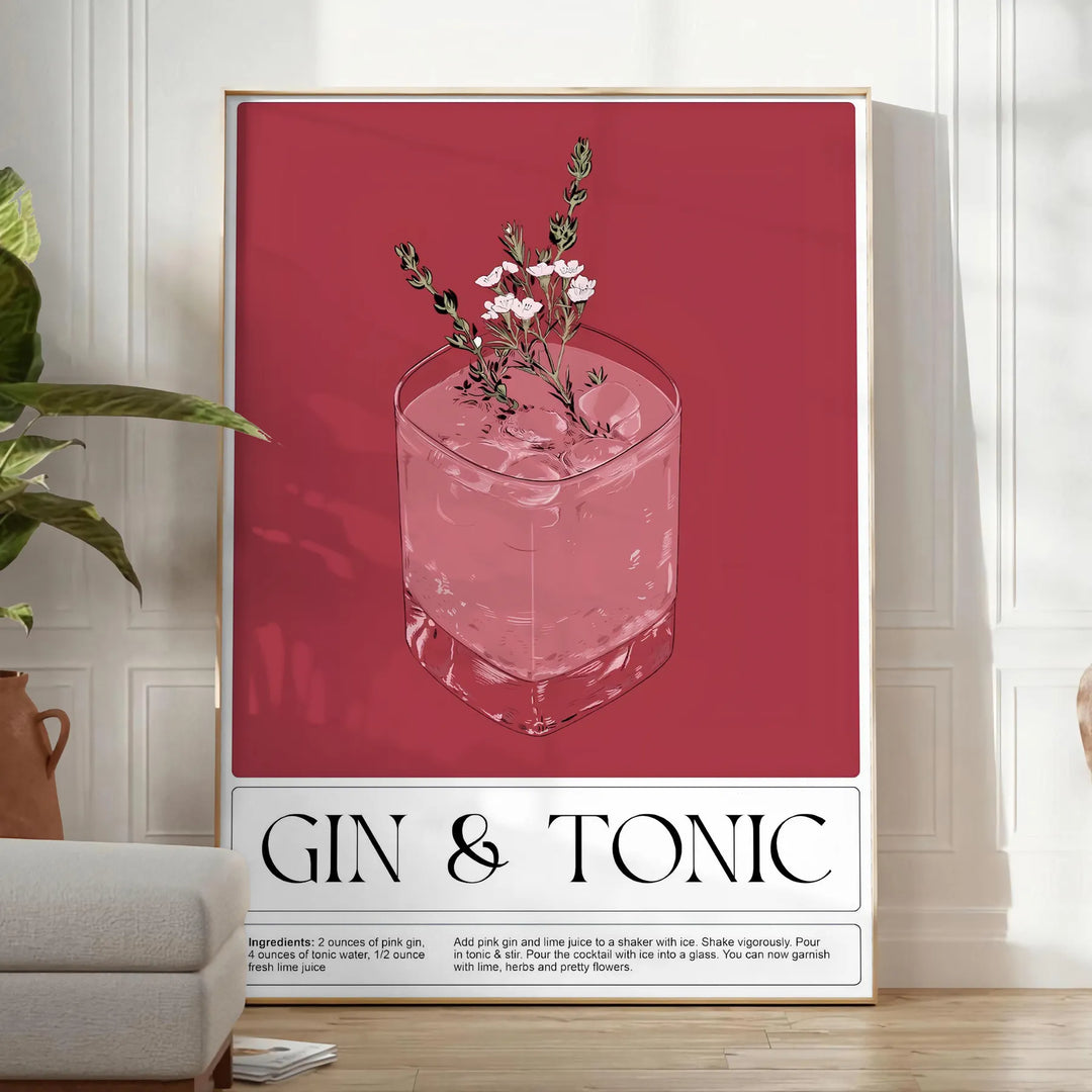 Gin Tonic Cocktail Print Travel Poster High Quality Frame Premium Print Home Decor Color