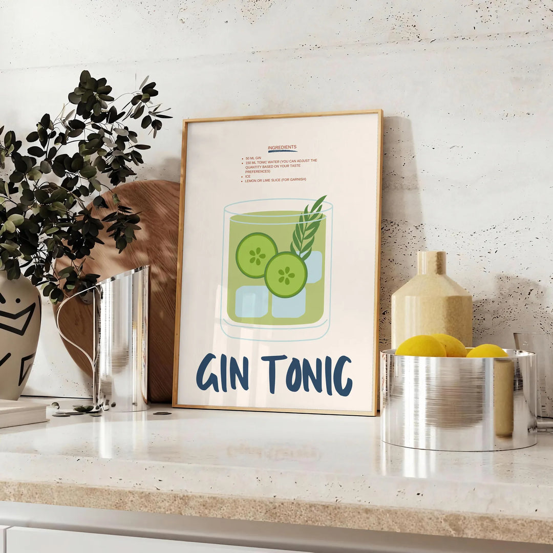 Gin Tonic Kitchen Art Travel Poster High Quality Frame Premium Print Home Decor Color