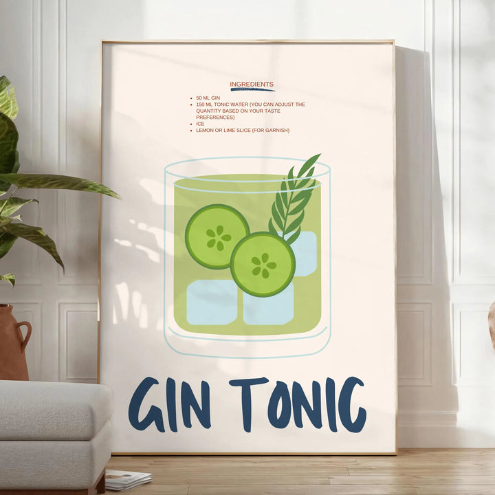 Gin Tonic Kitchen Art Travel Poster High Quality Frame Premium Print Home Decor Color