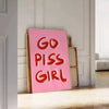 vibrant Go Piss Girl poster stunning piece popular wall art bold orange brown hues unique gift home decor unframed formats artwork collection