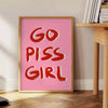 vibrant Go Piss Girl poster stunning piece popular wall art bold orange brown hues unique gift home decor unframed formats artwork collection
