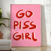 vibrant Go Piss Girl poster stunning piece popular wall art bold orange brown hues unique gift home decor unframed formats artwork collection